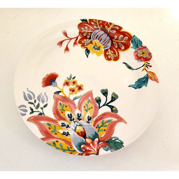 Plates-Pier 1-Salad/Dessert-Floral-Cream with Coral Flowers-Buffet-Set of 2 - Picture 7 of 8